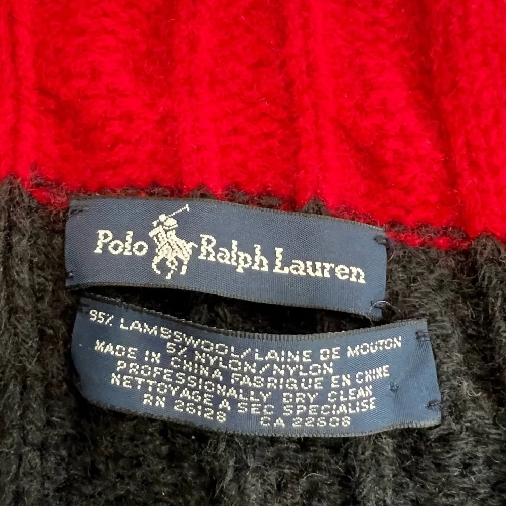 Polo Ralph Lauren Vintage Cable Knit Winter Scarf Wool Blend Black Red Grey RARE
